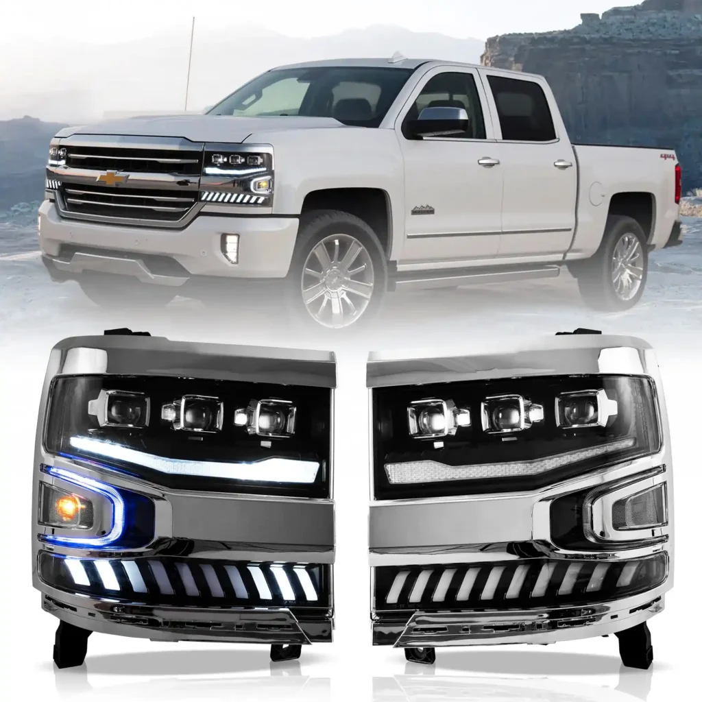 2016-2018 Silverado 1500 Headlights Custom With Dual Projector Chrome C