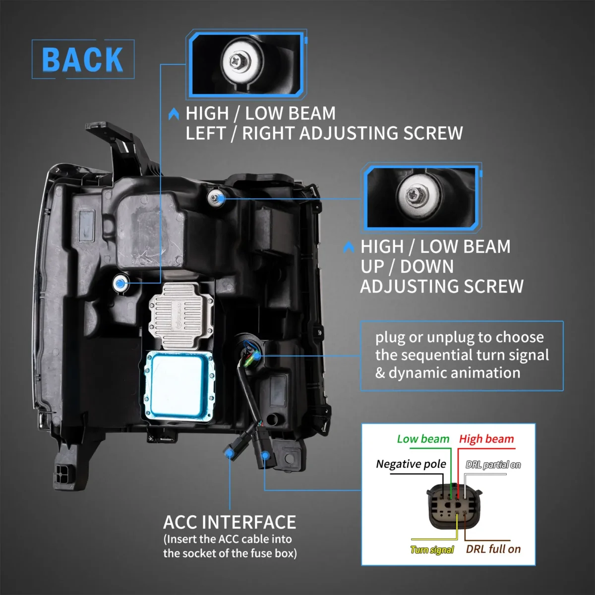 2016-2018 Silverado 1500 Headlights Custom With Dual Projector Chrome Wiring Harness2