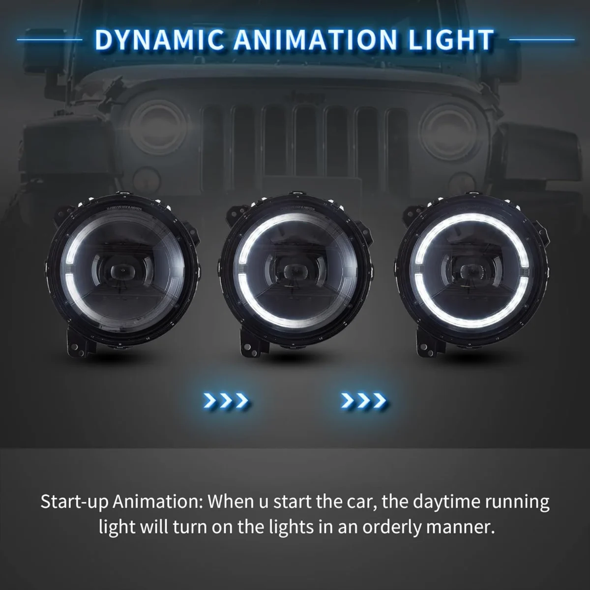 Led Headlights For Jeep Wrangler JL Rubicon With LED Animation (18-24) Start Up
