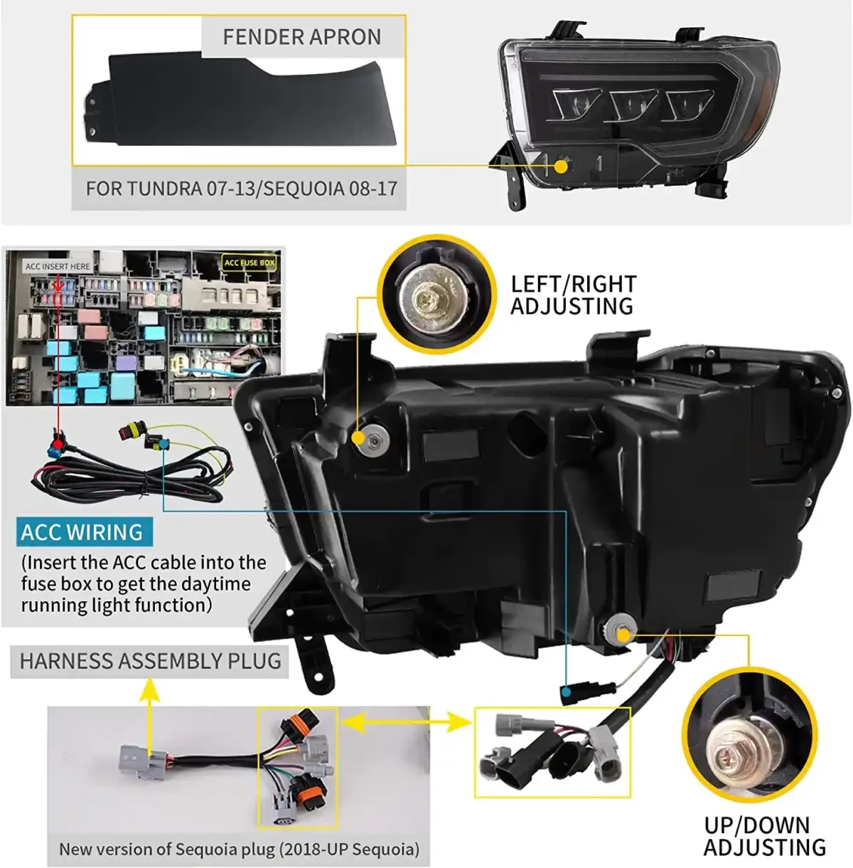 2007-2013 Tundra Headlights Replacement With LED Matrix Projector Wiring Harness1