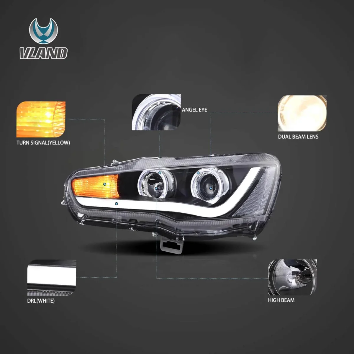 2008 Mitsubishi Lancer Headlights Replacement (08-17) With LED Projector Function Show
