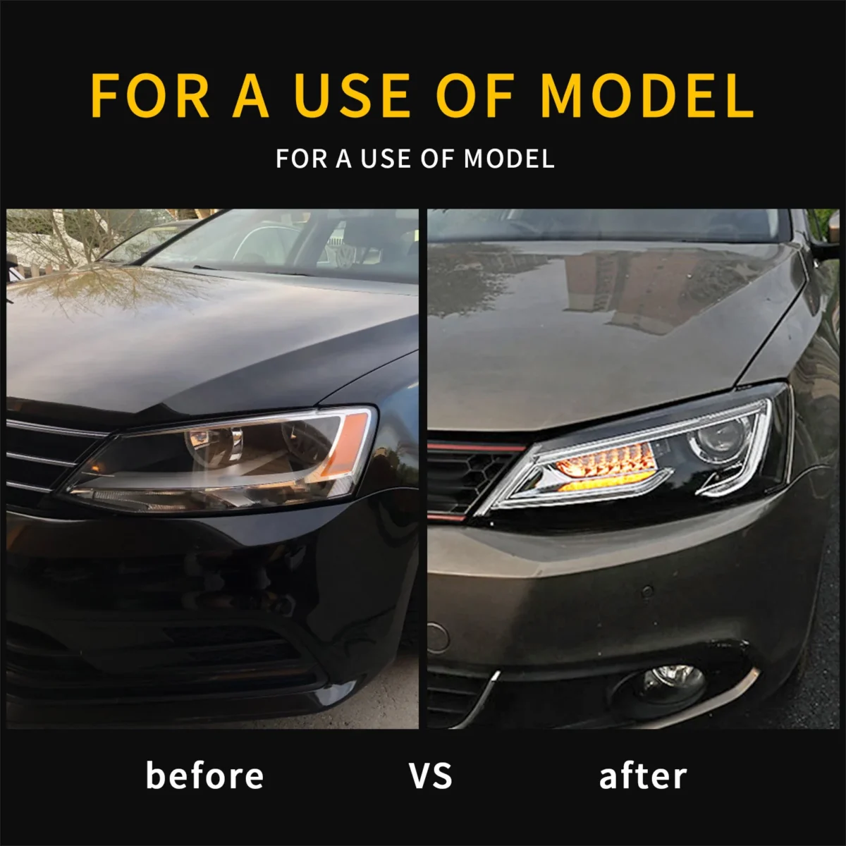 2011 VW Jetta Headlights (11-18) MK6 Replacement LED Performance Kits Before and After