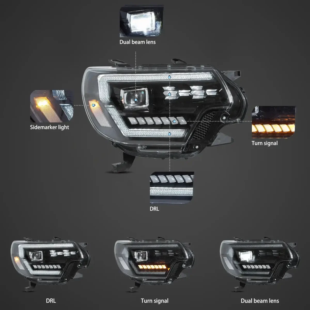 2012-2015 Tacoma LED Headlights Upgrade Performance LED Kits Function Show