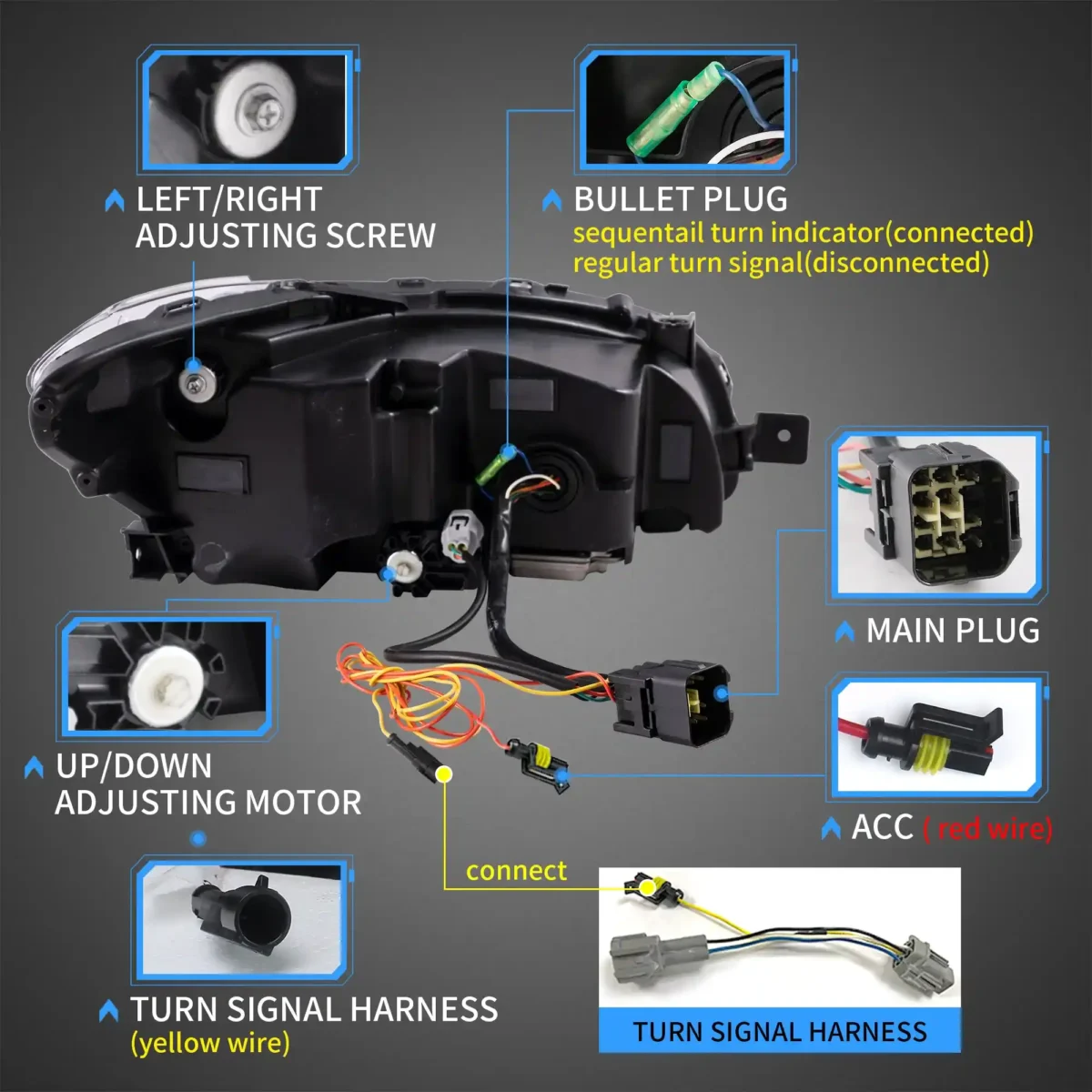 2015 WRX LED Headlights (15-21) Assembly Retrofit Kits Wiring Harness