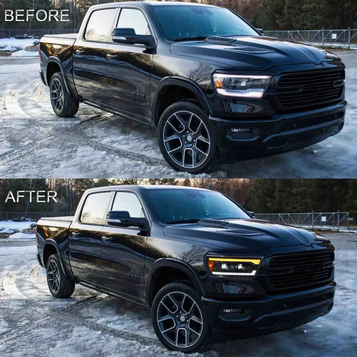 2022 Ram 1500 Headlights Upgrade To LED Matrix Projector Before and After(19-24)