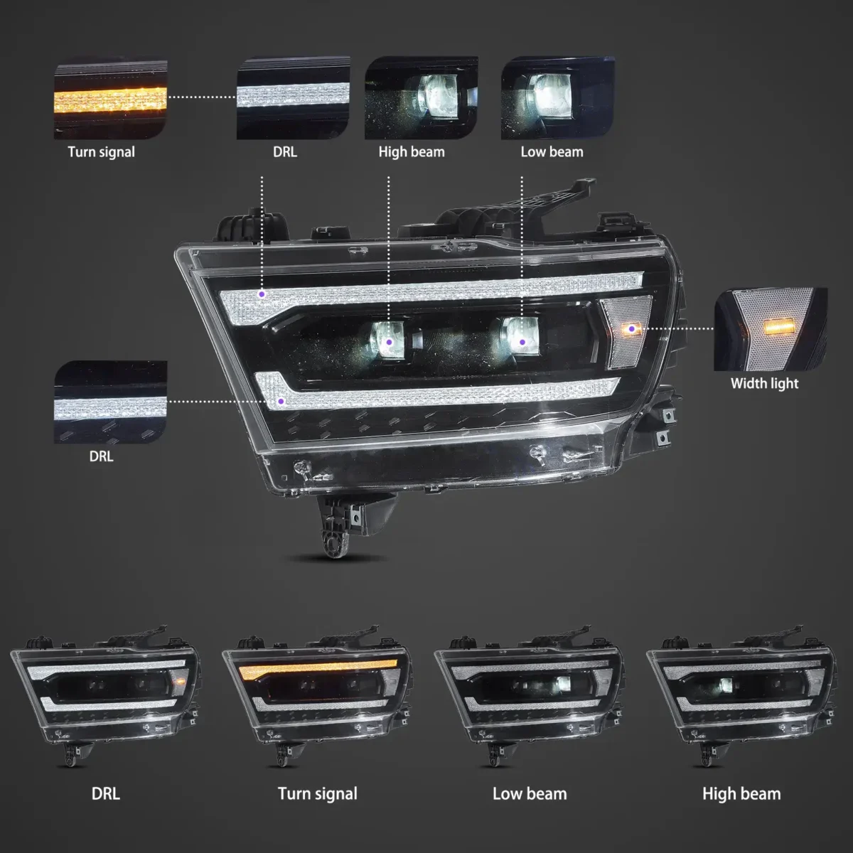 2022 Ram 1500 Headlights Upgrade To LED Matrix Projector Function Show(19-24)