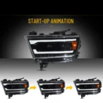 2022 Ram 1500 Headlights Upgrade To LED Matrix Projector Start Up(19-24)