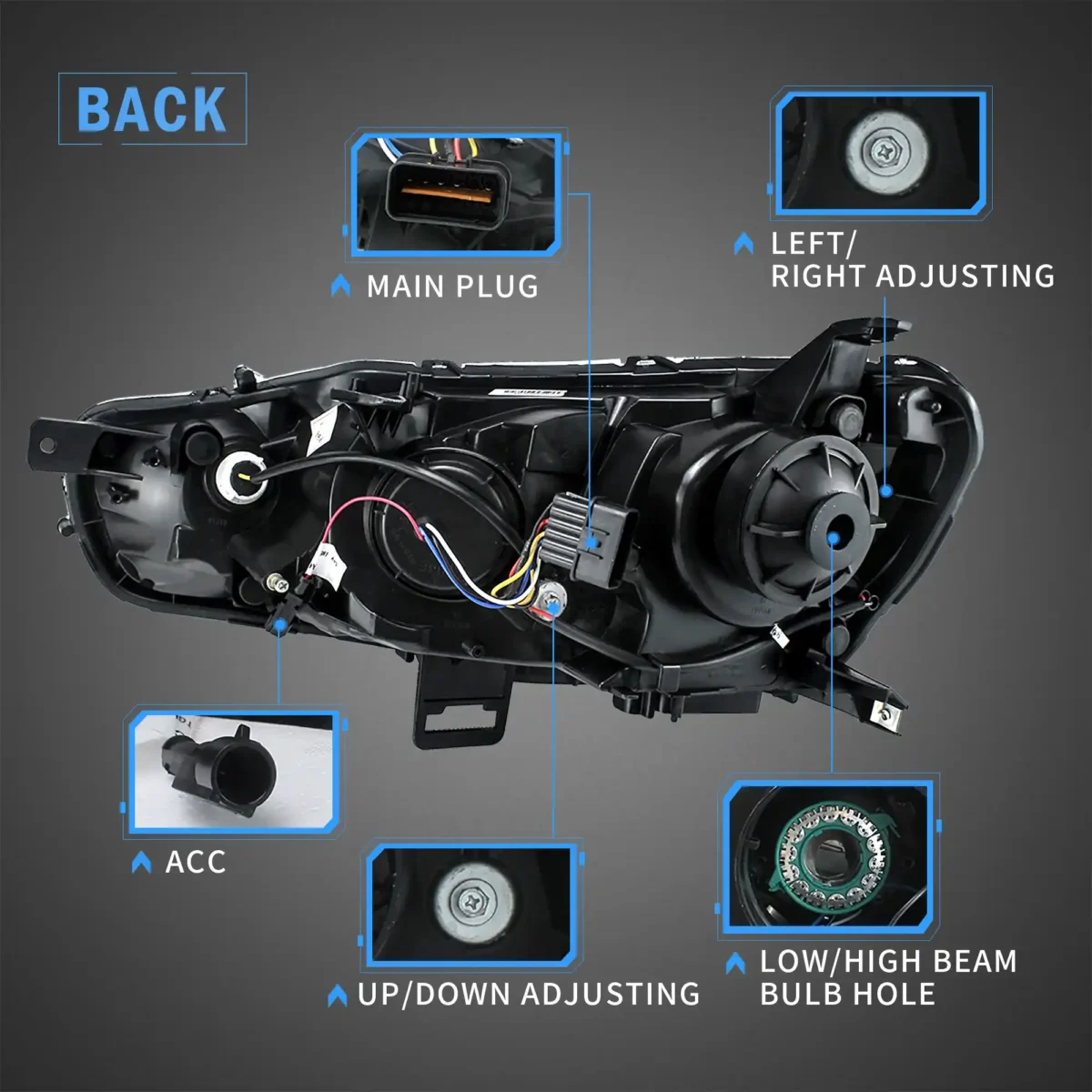 EVO X Demon Eye Headlights Vland Customized Kit Wiring Harness