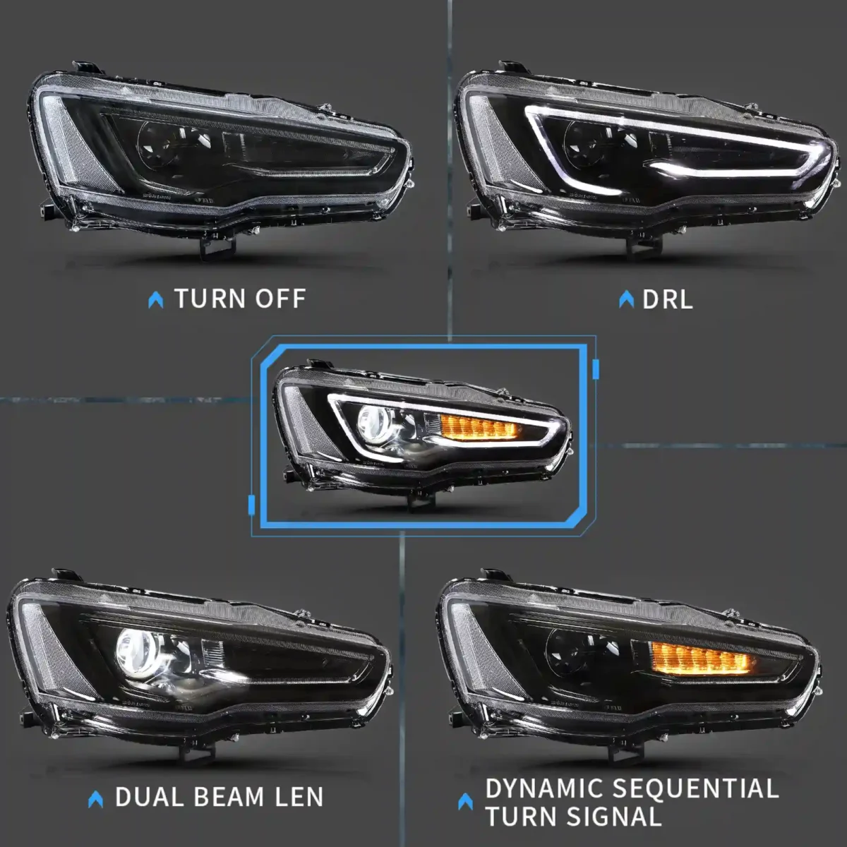 Vland Evo X Headlights Upgrade Kits (07-18) Function Show