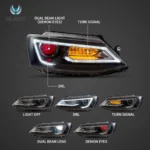 Vland Jetta Headlights MK6 Assembly With Demon Eyes LED Projector - Image 2