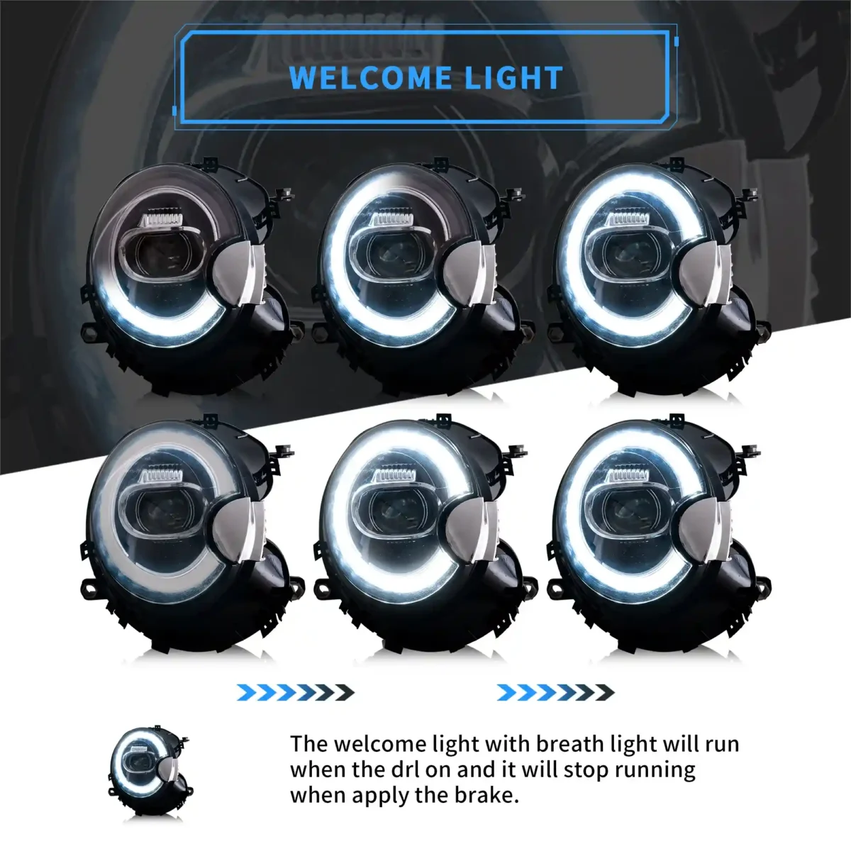 07-13 Mini Cooper R56 Headlights Assembly With DRL LED Projector Dynamic Animation Light