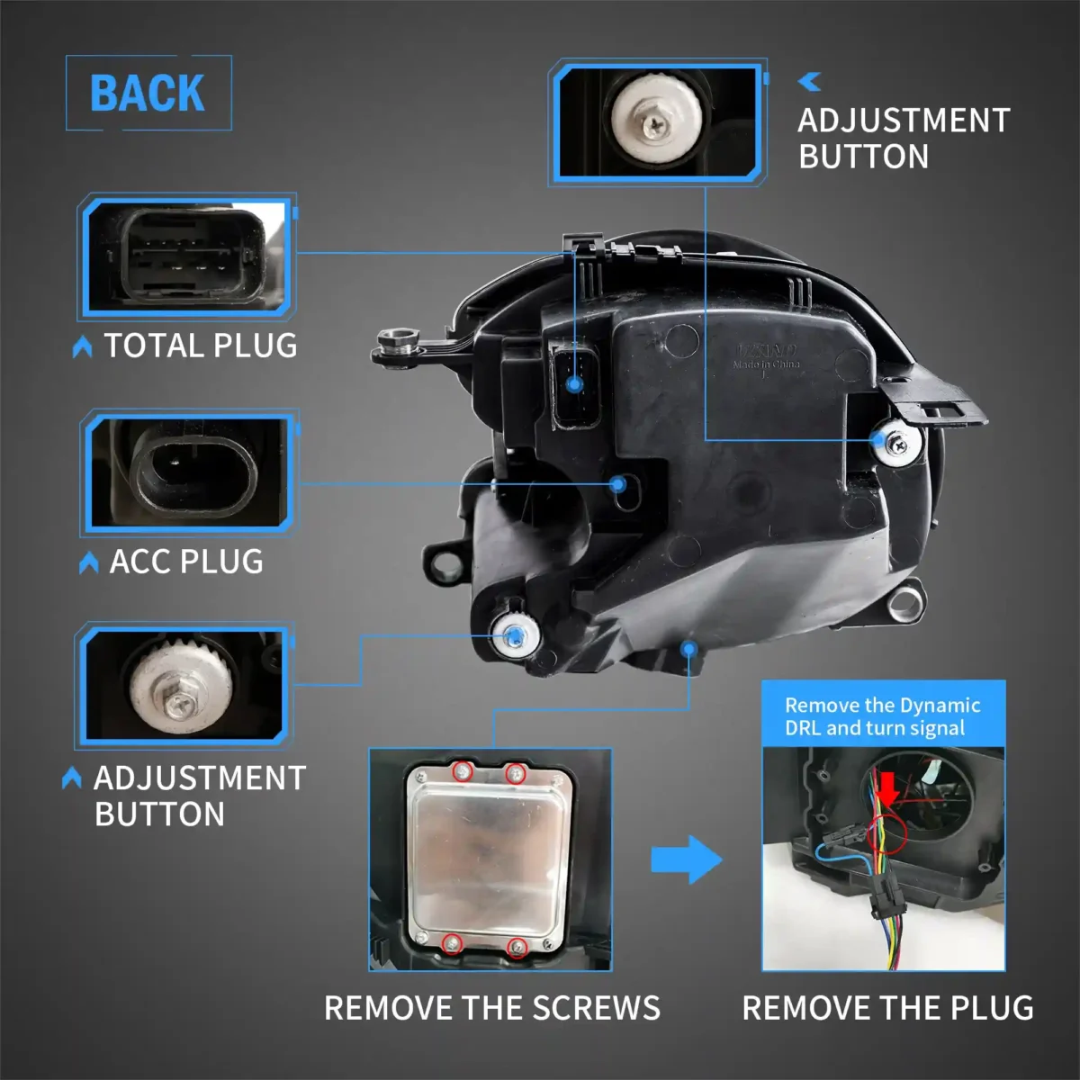 07-13 Mini Cooper R56 Headlights Assembly With DRL LED Projector Wiring Harness2