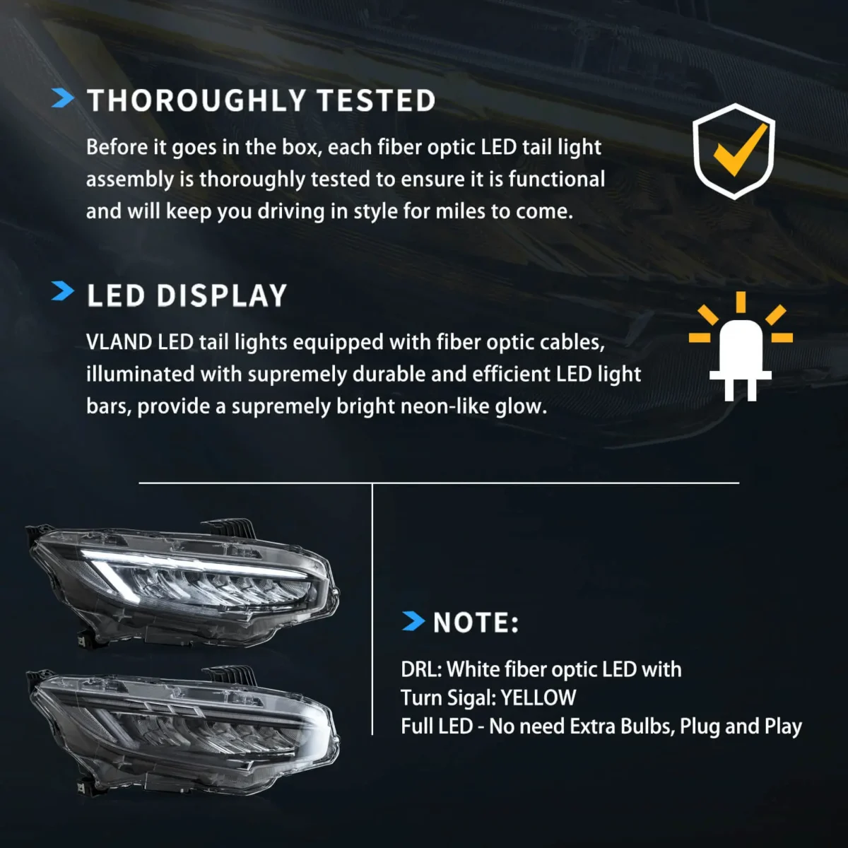 10th Gen Honda Civic LED Headlights With Full Reflection Bowl - Image 14