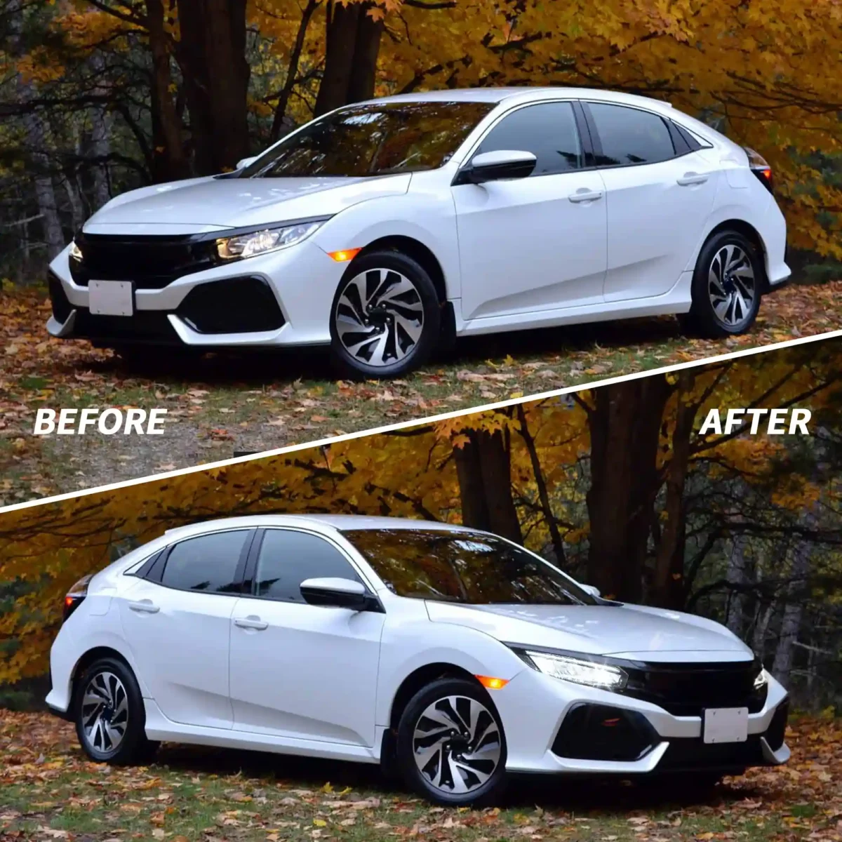 10th Gen Civic LED Headlights With Full Reflection Bowl Before and After