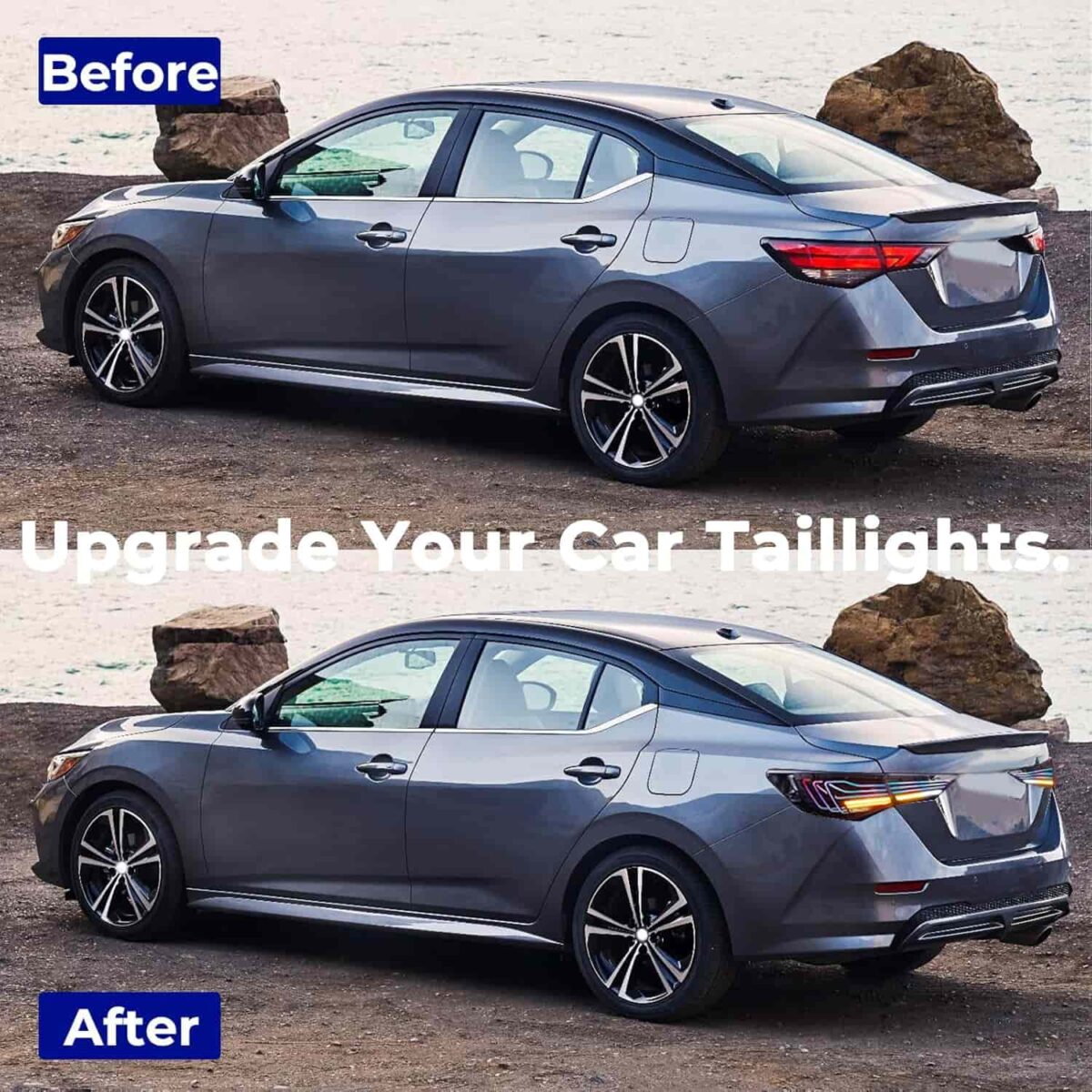 2020-2023 Nissan Sentra Tail lights Upgarde To RGB Sequential Before and After